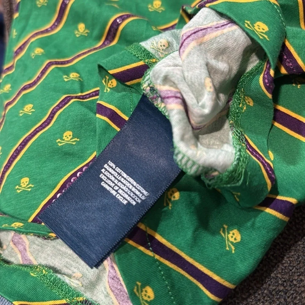 RALPH LAUREN kids skull crossbones print green long sleeve sequins top size M